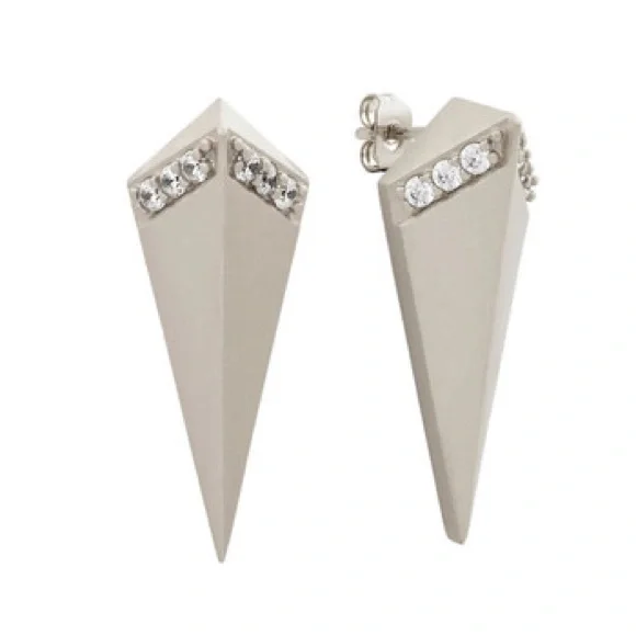 Black Spike Drop Stud Earrings with Pavé Top - Picture 2 of 2